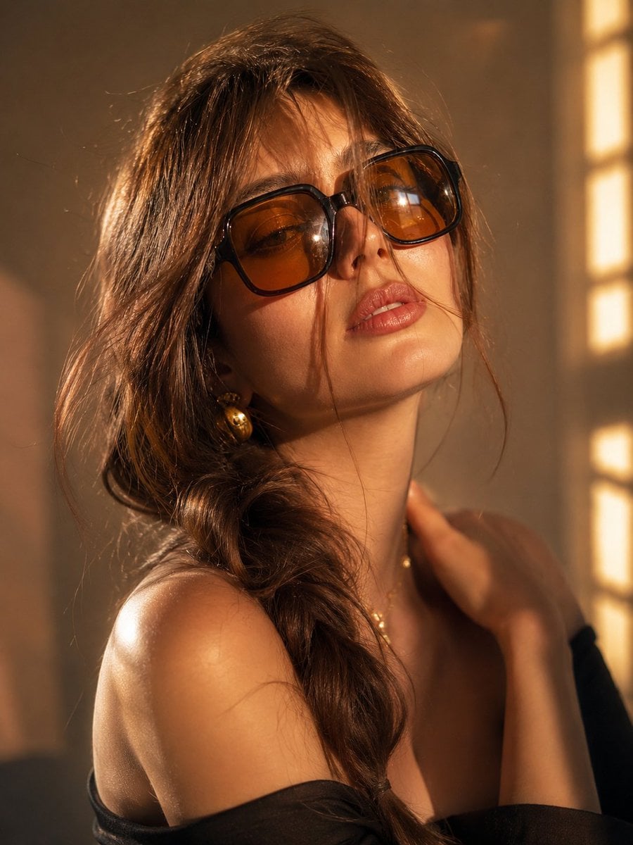 A luxurious high-fashion editorial portrait of a glamorous young woman wearing o