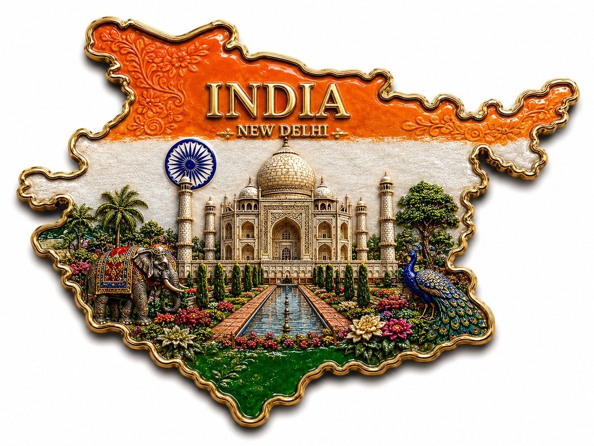 Ultra-detailed 3D souvenir fridge magnet in the exact shape of the map outline o