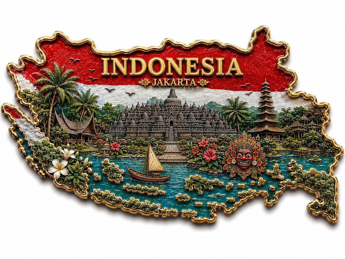 Ultra-detailed 3D souvenir fridge magnet in the exact shape of the map outline o