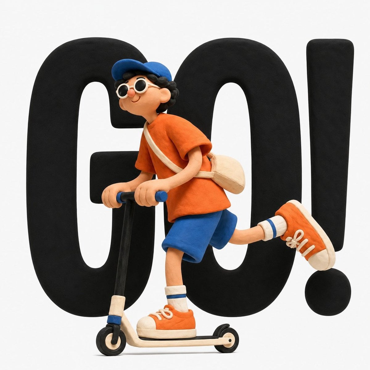 Minimalist 3D clay illustration of a cute stylized cartoon character creatively 