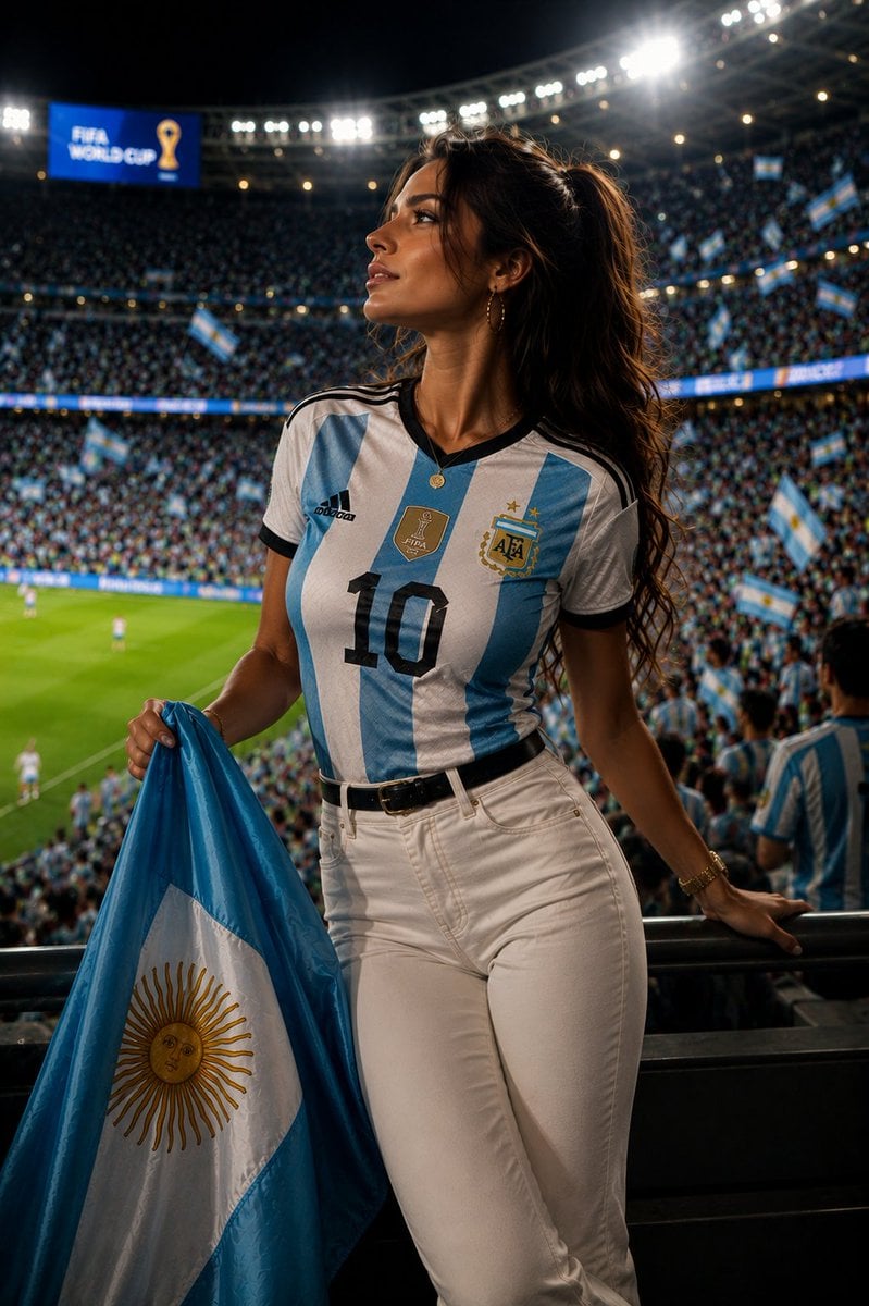 Ultra-realistic sports fashion editorial portrait of a stunning Argentinian woma