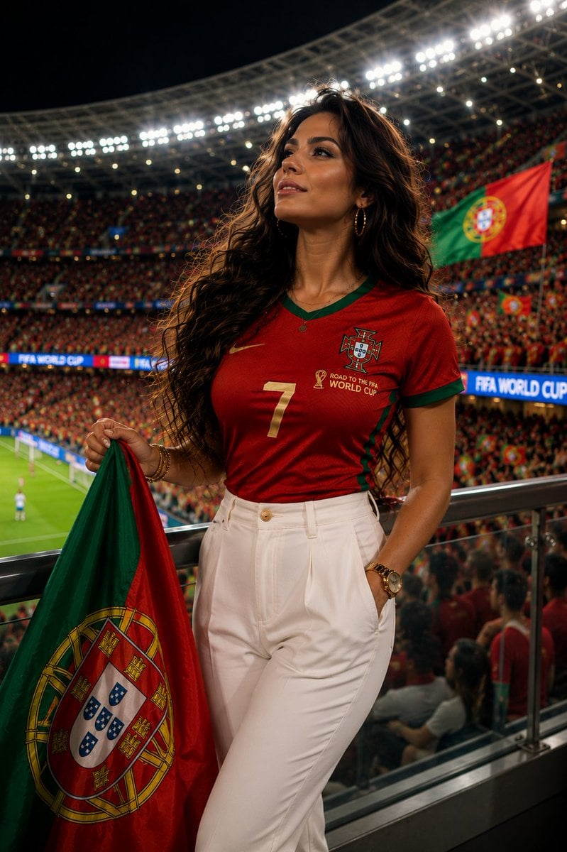 Ultra-realistic sports fashion editorial portrait of a stunning Argentinian woma