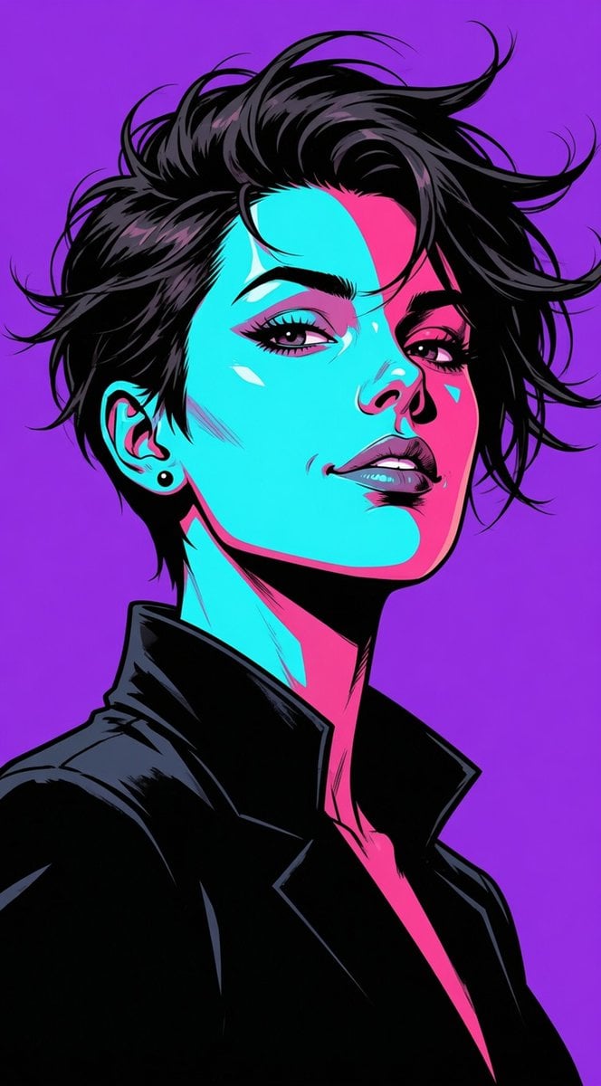 Create a high-quality vector pop art illustration of a beautiful young woman wit
