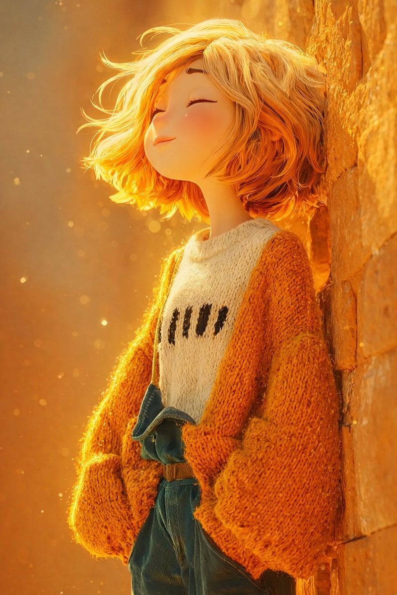 Warm golden hour sunlight fills the scene, glowing dust particles drifting throu