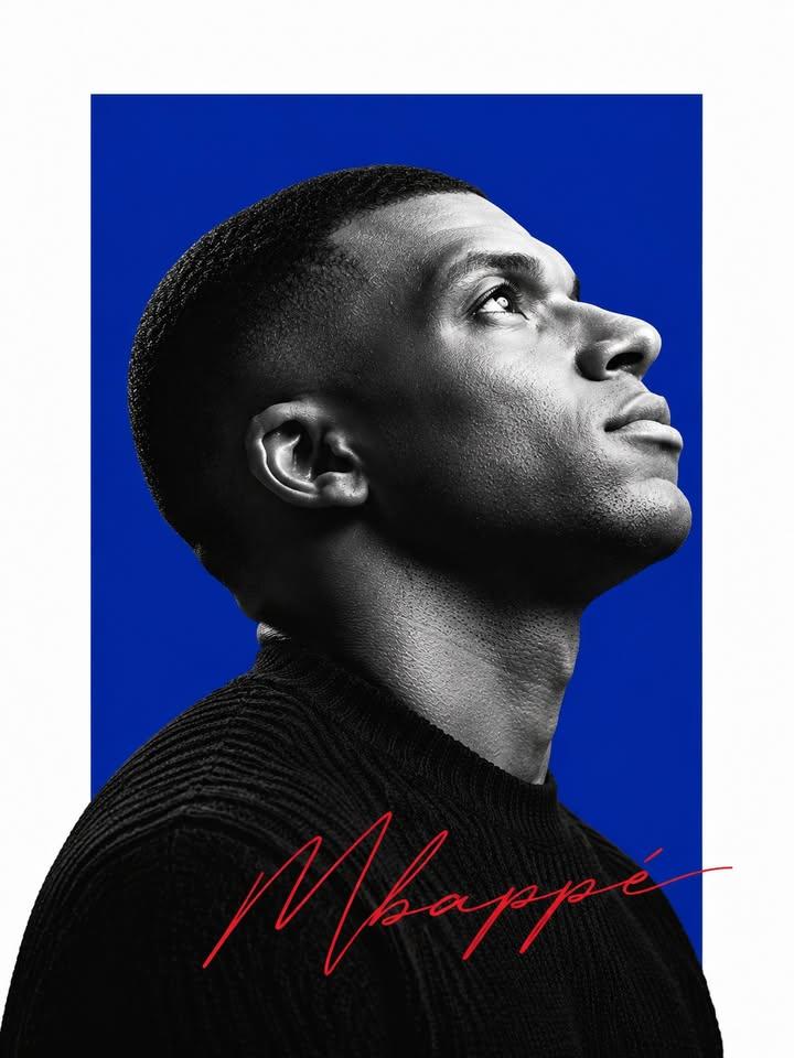 Minimalist editorial poster design with a portrait of Ronaldo, depicted in a per