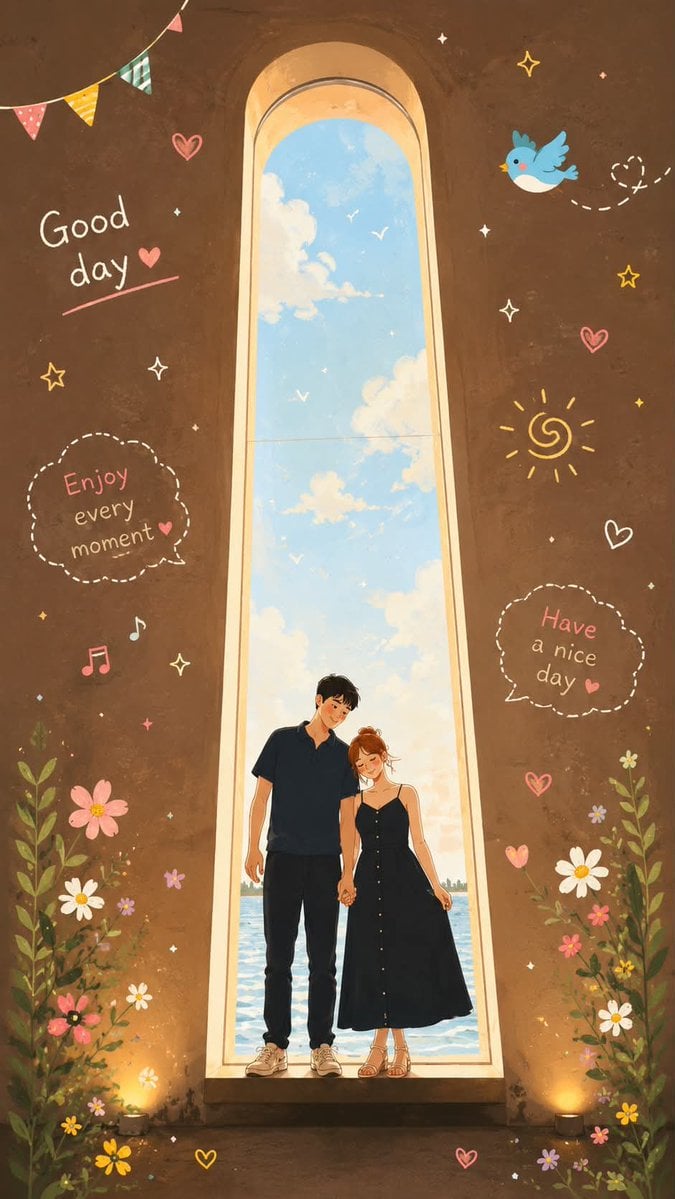Transform this photo into a warm, soothing Folk Flat Illustration style. Preserv