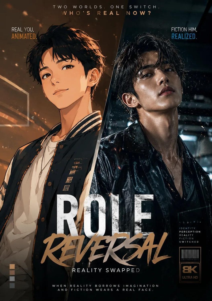 Generate a high-end editorial poster in a Role Reversal (Reality 
Swap) concept,