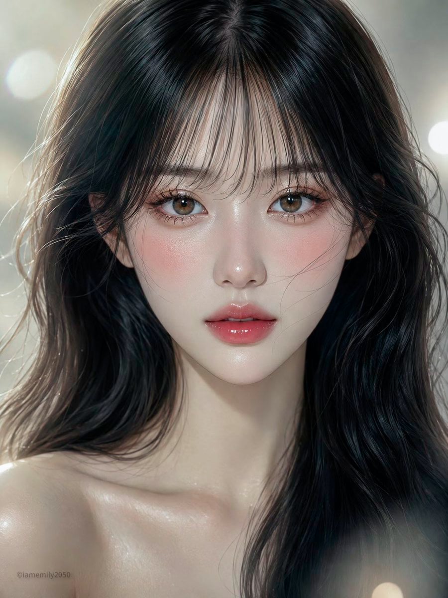 Beauty close up editorial, vertical, head and shoulders, lit by a large soft
fro