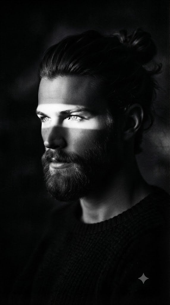 9:16 Aspect ratio 
A dark, moody low-key black and white cinematic fashion portr
