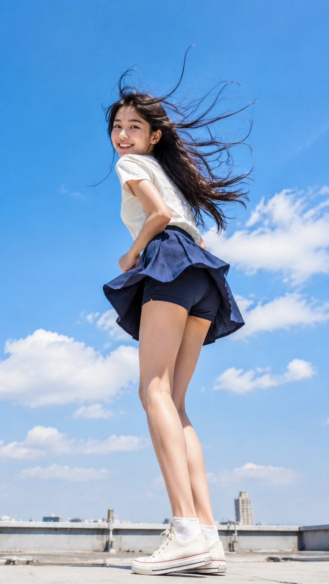 Vertical 9:16 realistic outdoor portrait photo, young adult East Asian woman, fr