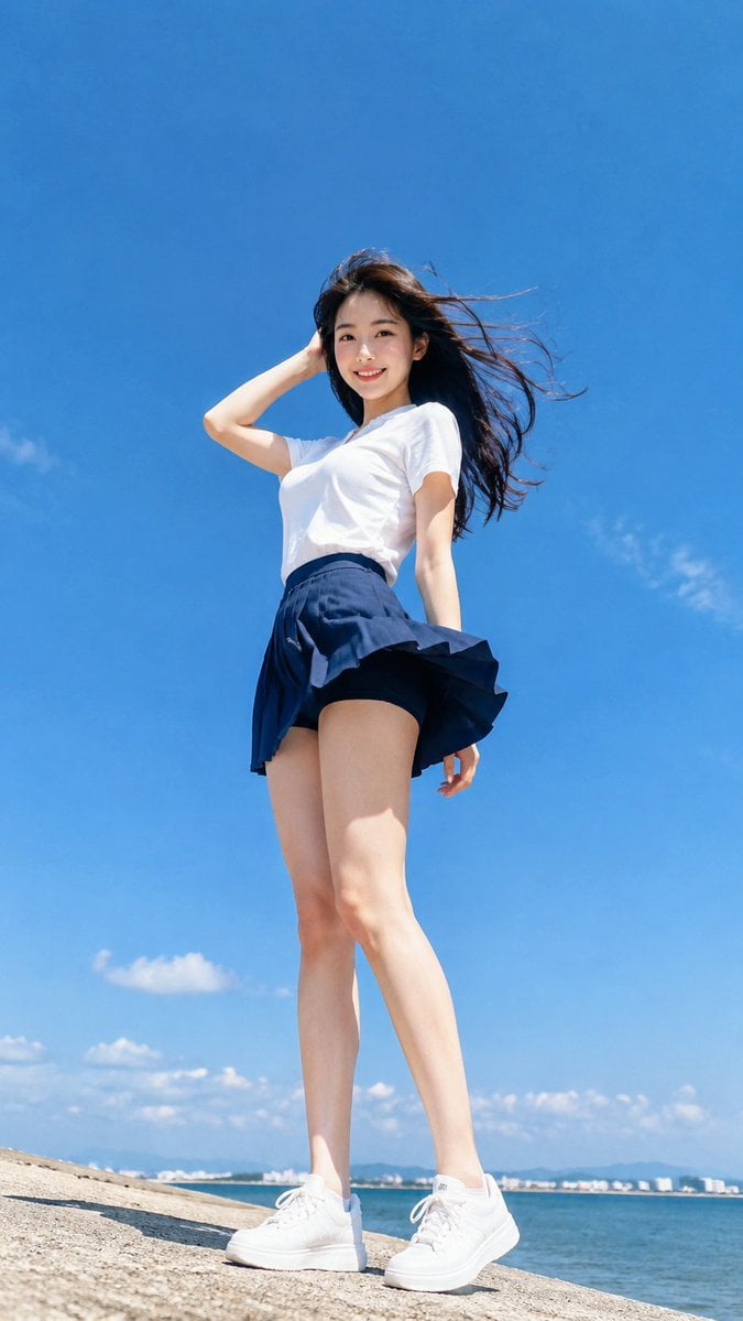 Vertical 9:16 realistic outdoor portrait photo, young adult East Asian woman, fr