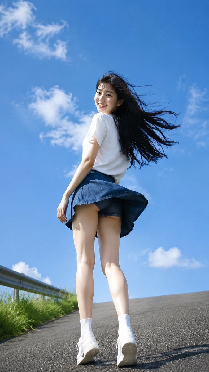 Vertical 9:16 realistic outdoor portrait photo, young adult East Asian woman, fr