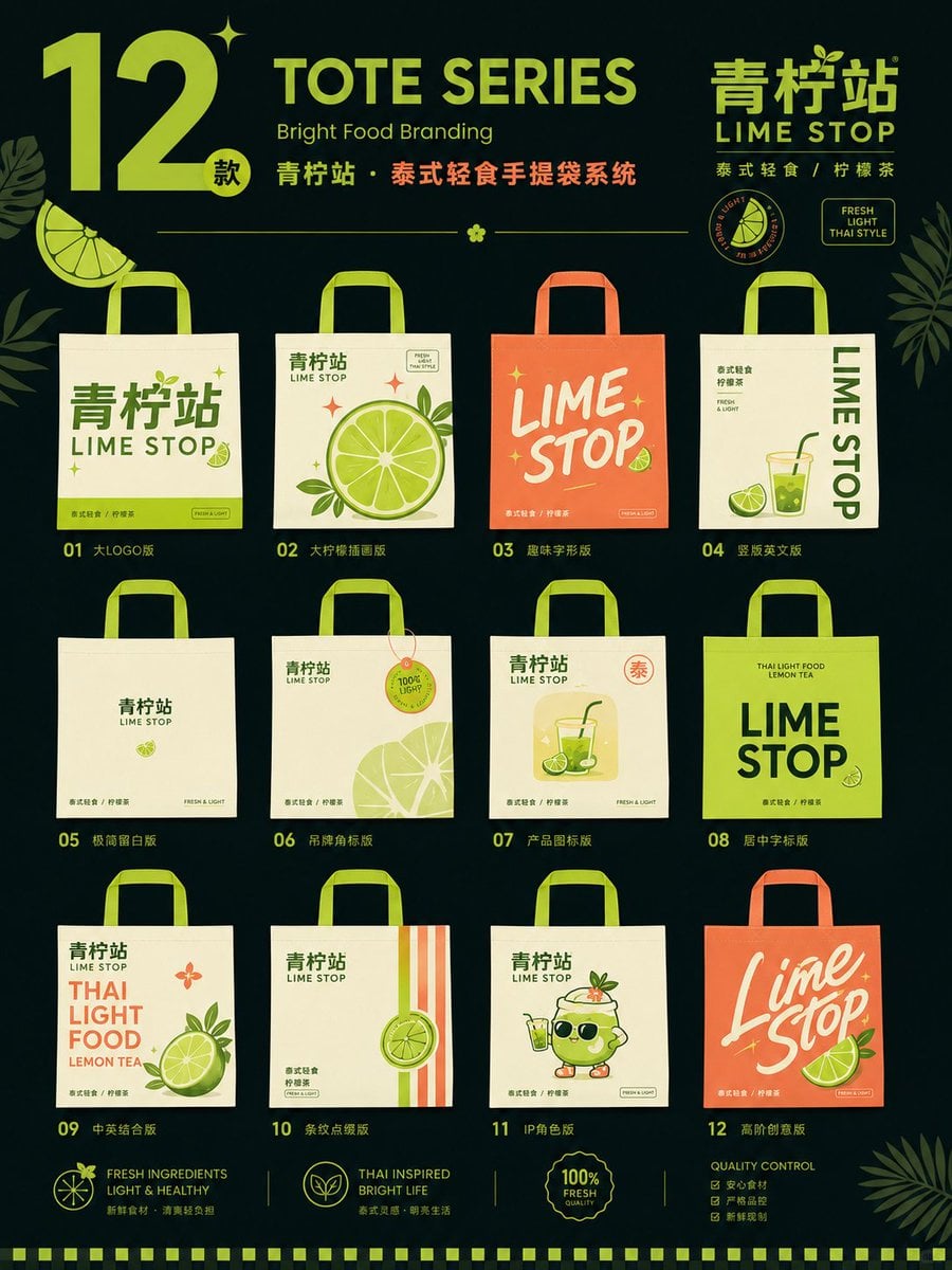 生成一张竖版 3:4 餐饮品牌手提袋包装视觉系统提案图。

品牌类型：[品牌类型]
中文品牌名：[中文品牌名]
英文品牌名：[英文品牌名]
产品方向：[产品方向