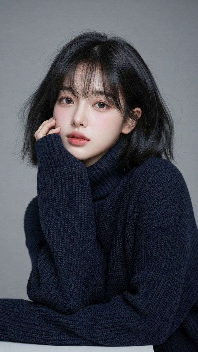 A high-quality studio portrait of a beautiful young East Asian woman with a soft