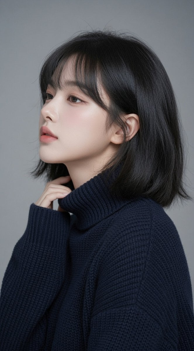 A high-quality studio portrait of a beautiful young East Asian woman with a soft
