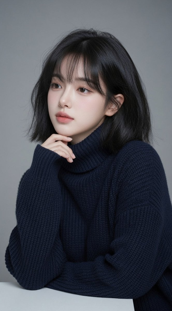 A high-quality studio portrait of a beautiful young East Asian woman with a soft