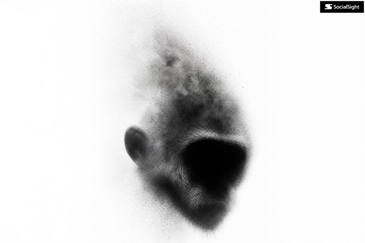 Abstract [Your Subject]  formed from thousands of soft black spray particles, fa