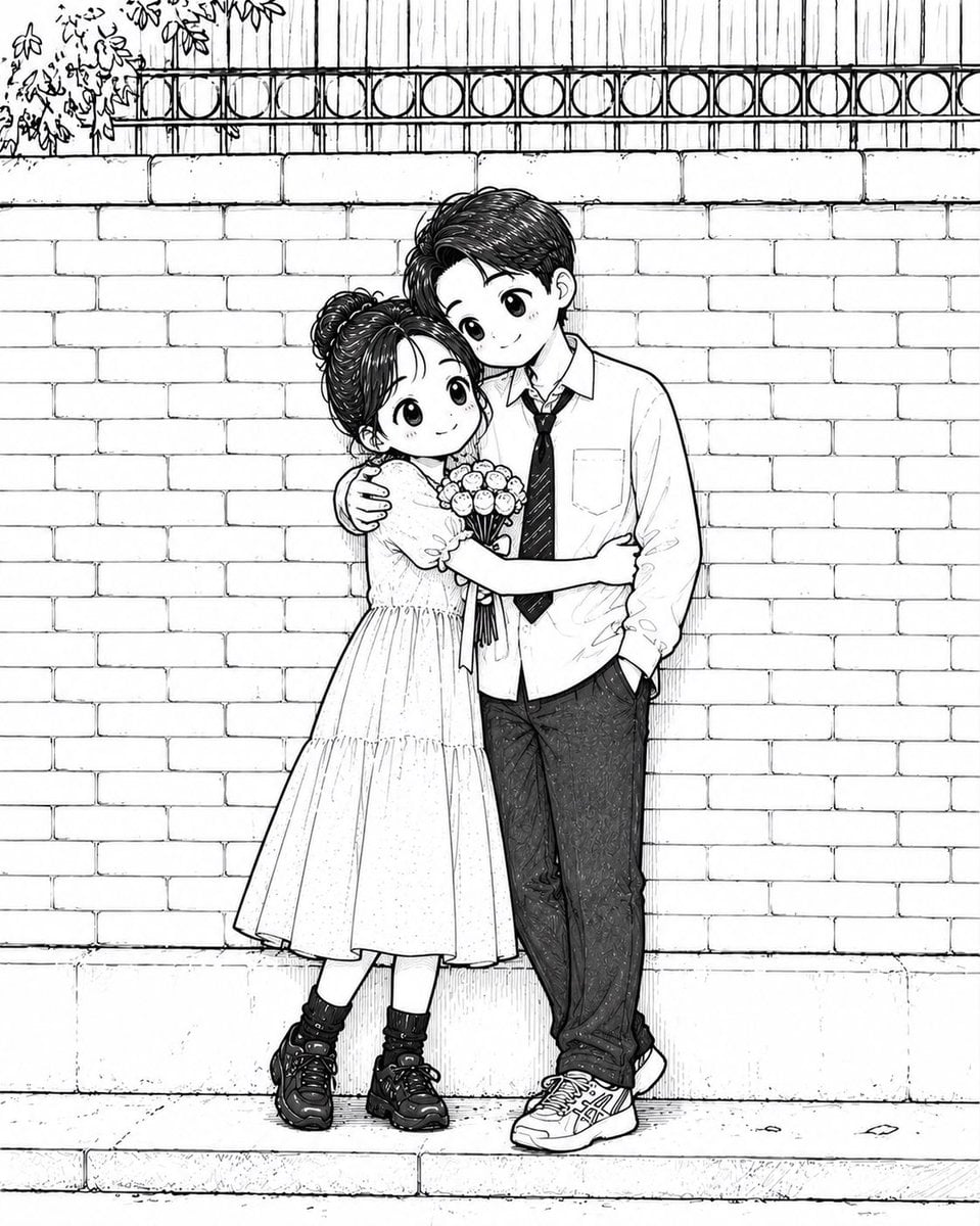Convert the uploaded photo into a cute black-and-white hand-drawn doodle illustr