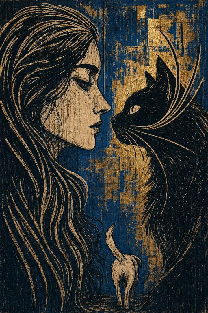 A dramatic Expressionist linocut print on raw, ink-textured paper. A young woman
