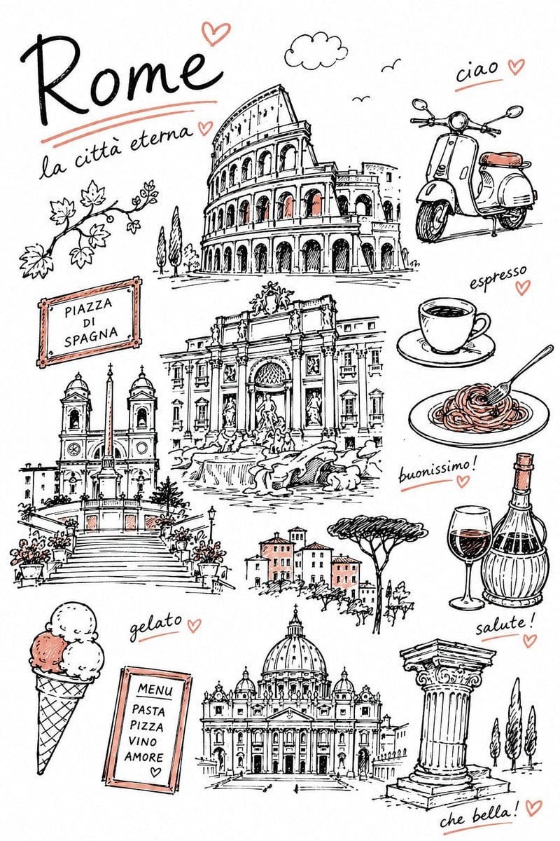 Create a charming editorial travel illustration of [Destination] in a simple han