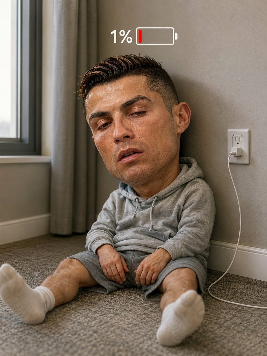 Create an ultra-realistic, high-resolution humorous portrait of a famous footbal