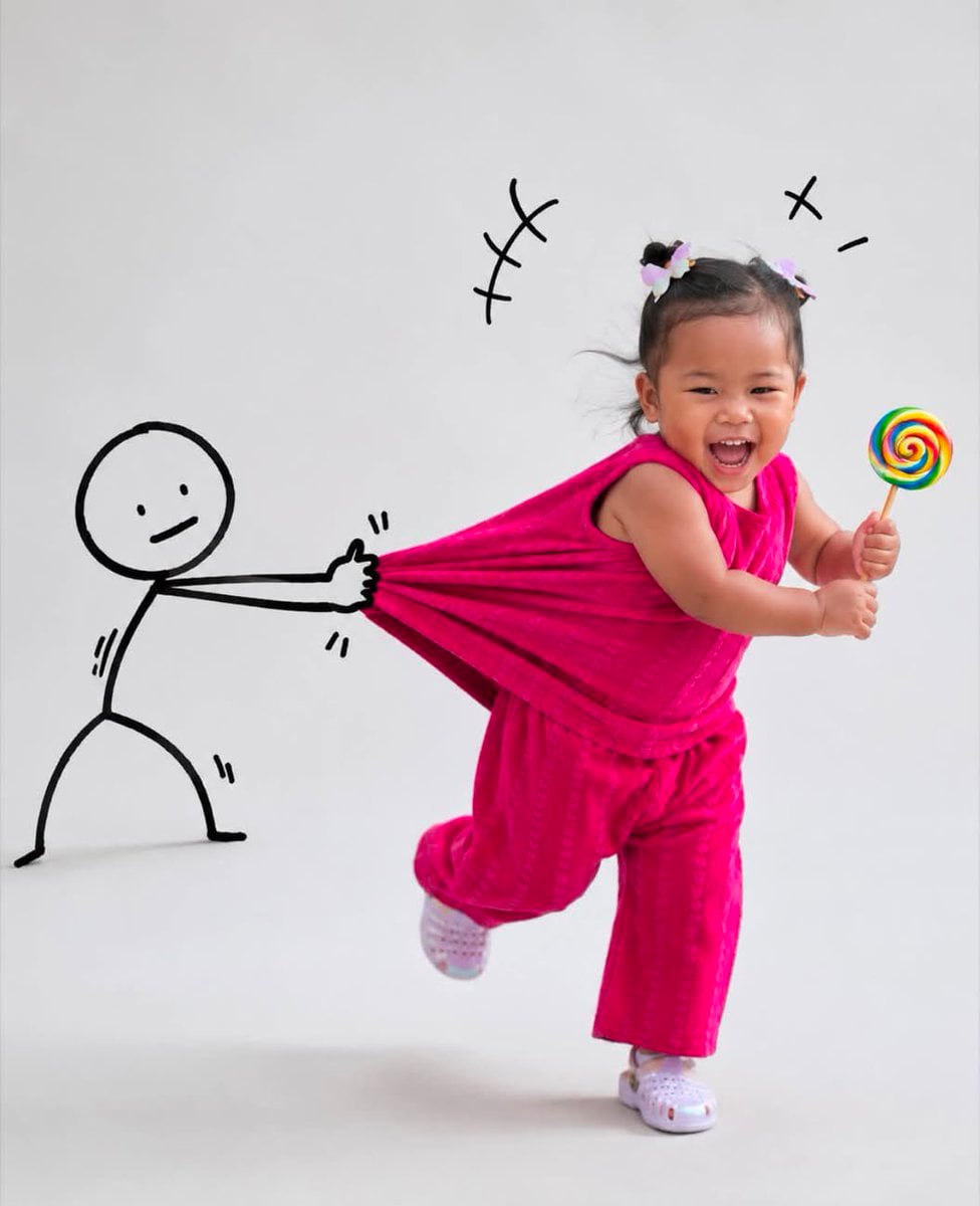 A playful, high-key studio portrait of [Subject] running joyfully across a seaml