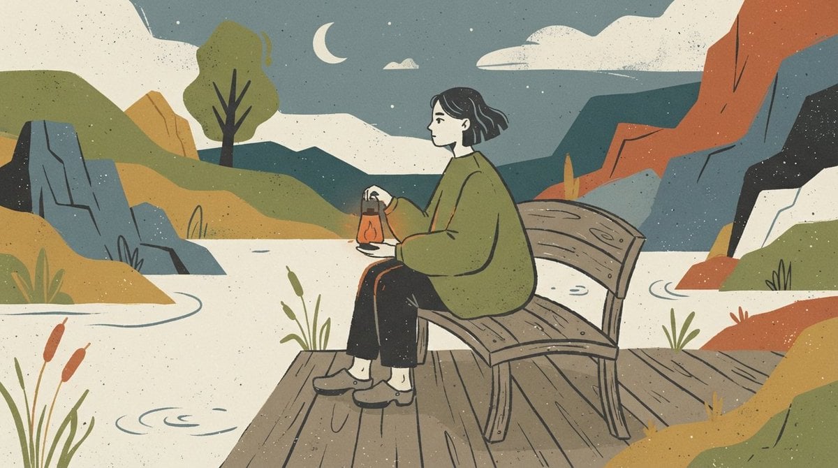 a minimal flat animated scene of something neutral but interesting, a single cha