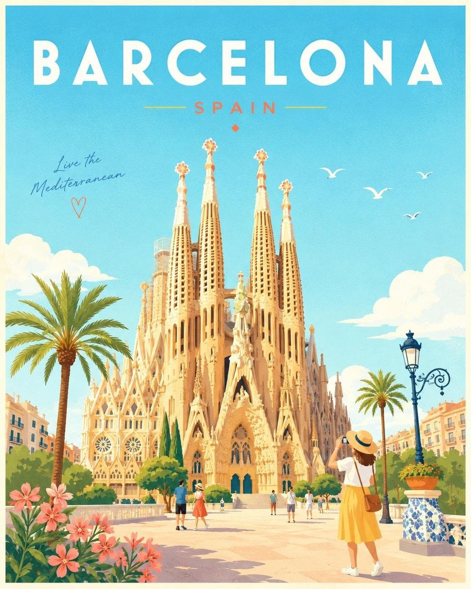 Create a minimalist cheerful travel poster illustration of [City Name].

Feature