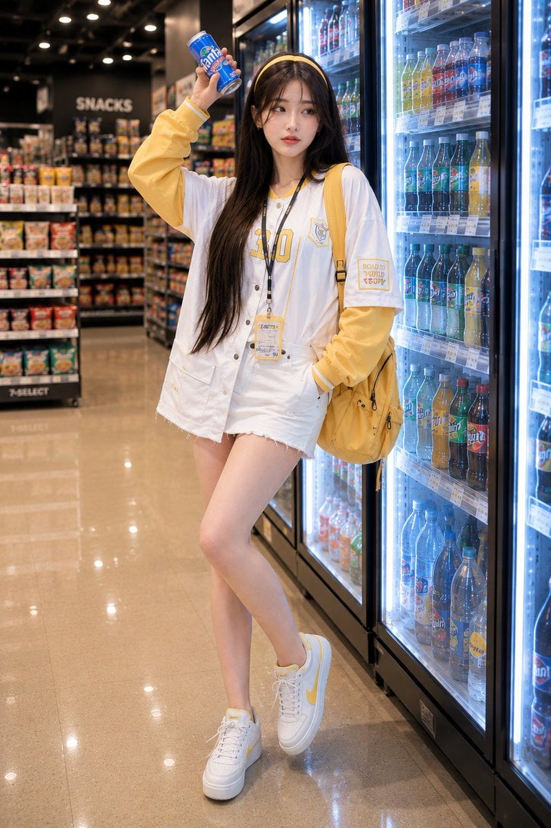 Create a highly realistic full-body fashion photo of a beautiful young woman wit