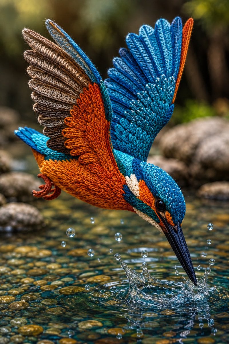 A magnificent Scarlet Macaw perched on a tropical branch, entirely handcrafted f