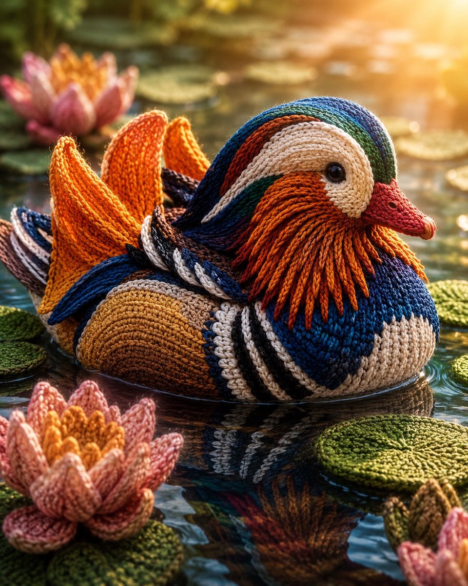 A magnificent Scarlet Macaw perched on a tropical branch, entirely handcrafted f