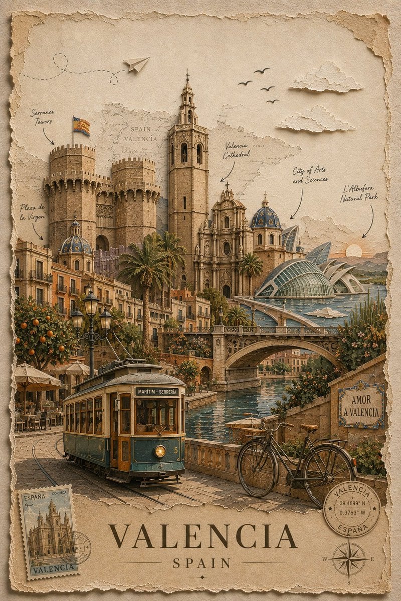 Create a premium, timeless handcrafted travel poster for [Destination] in an ele