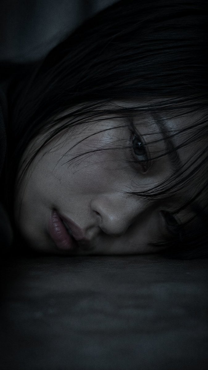 Portrait shot on 85mm f/1.2, close-up of a Japanese woman in her early 20s, stra
