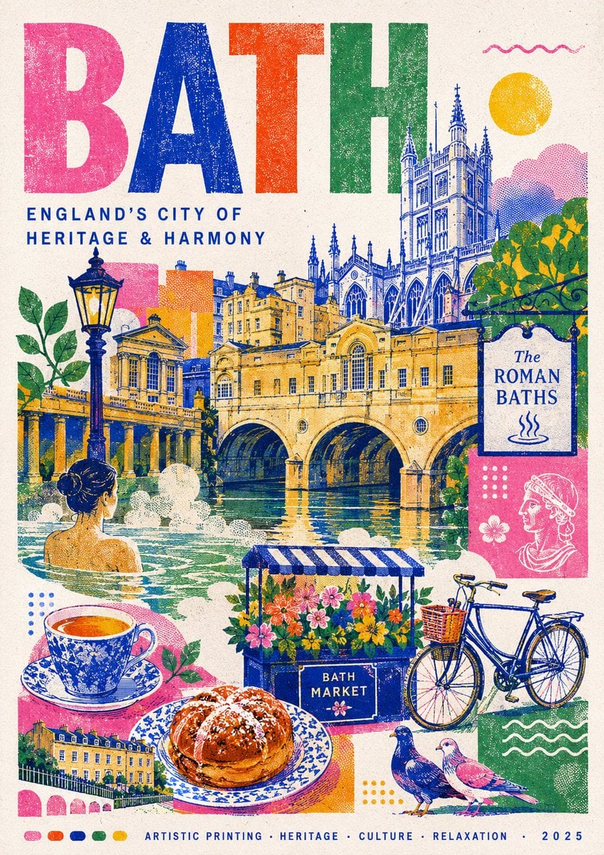 Create a stylish modern travel poster inspired by risography about [Destination 