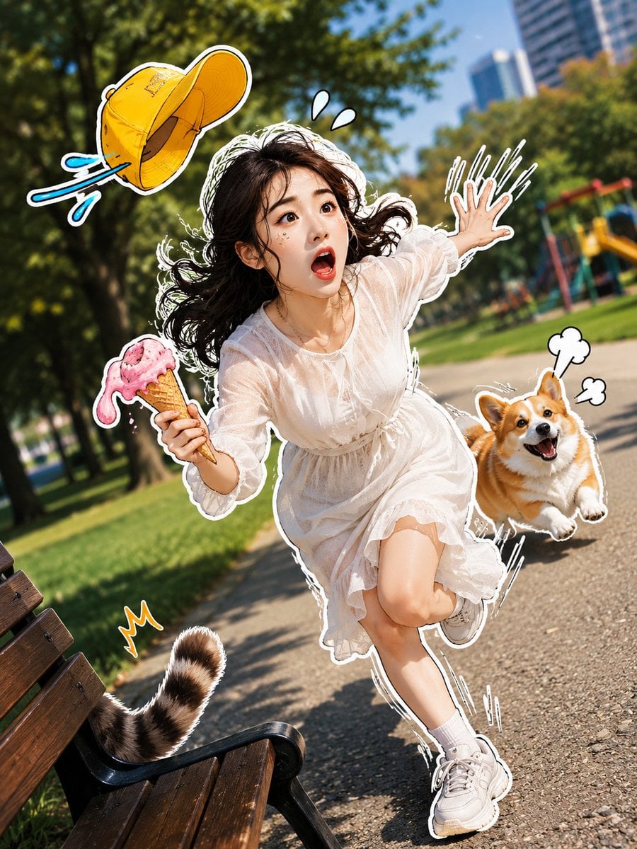 A vibrant and humorous 3D-style sticker design superimposed onto a real-life pho