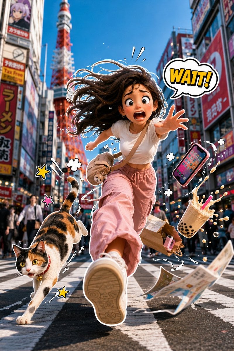A vibrant, humorous 3D-style sticker character seamlessly composited onto a real