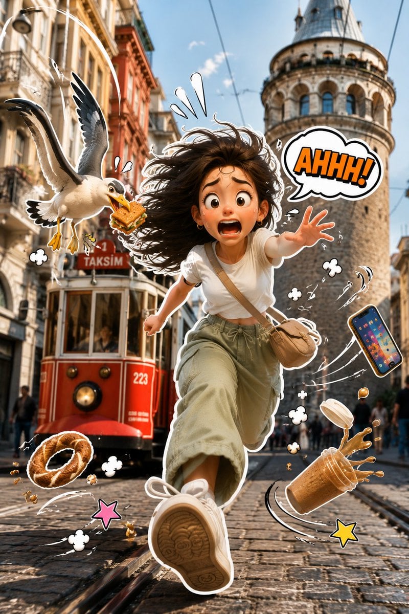 A vibrant, humorous 3D-style sticker character seamlessly composited onto a real