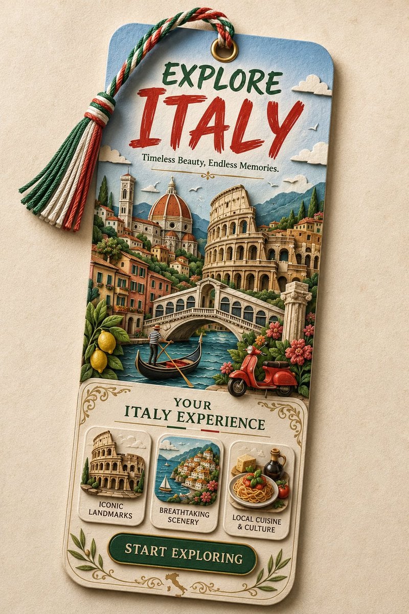 Create a premium vertical 2:3 collectible travel bookmark featuring [Location].
