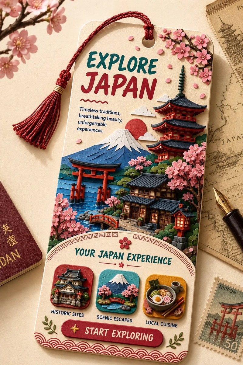 Create a premium vertical 2:3 collectible travel bookmark featuring [Location].
