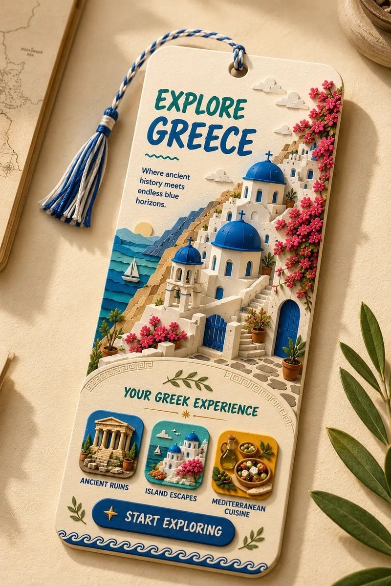 Create a premium vertical 2:3 collectible travel bookmark featuring [Location].
