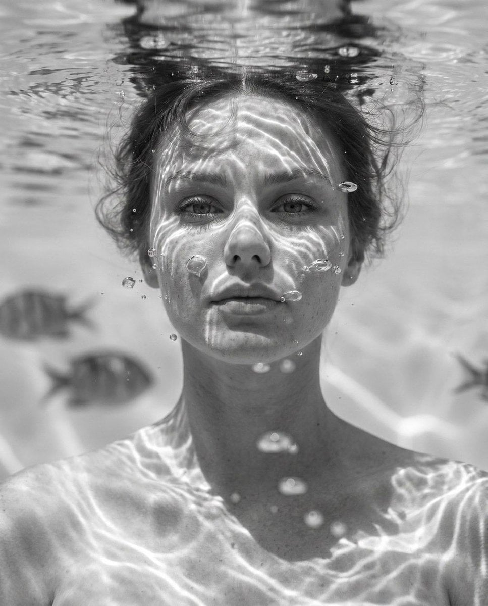 Ultra-realistic fine art black-and-white portrait, editorial fashion photography