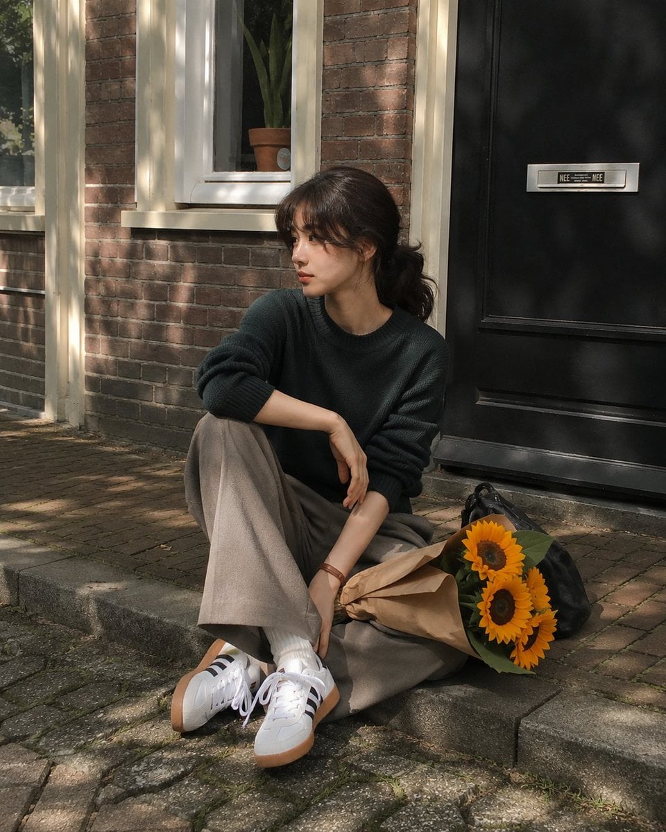 Ultra realistic lifestyle portrait of a beautiful young East Asian woman sitting