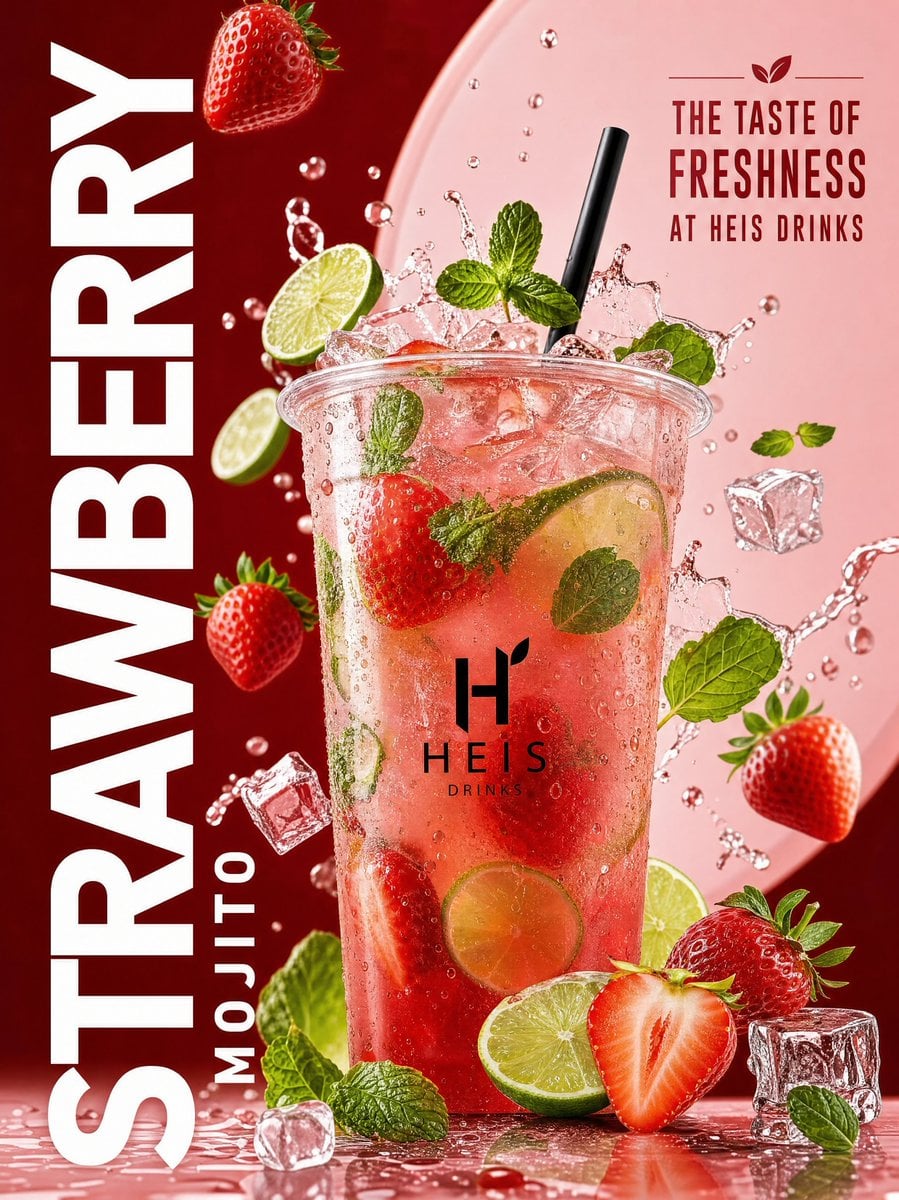 Create a premium, ultra-realistic beverage advertisement poster featuring a larg