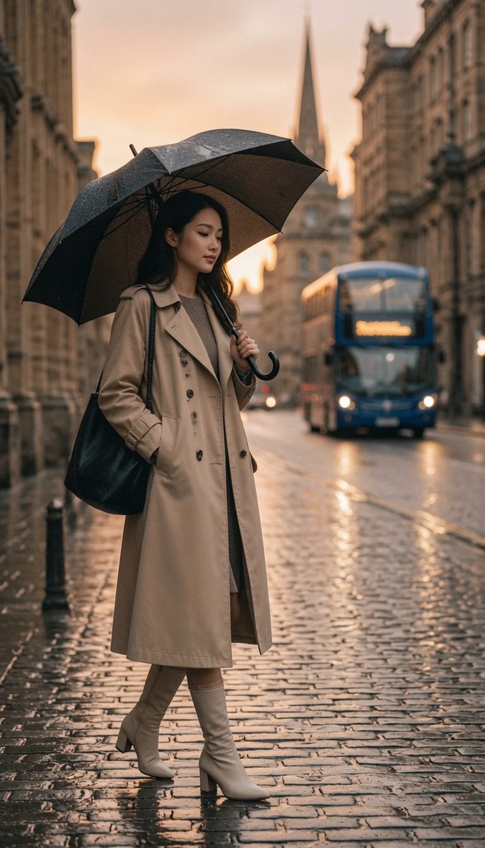 Ultra-realistic cinematic street photography, a stylish young Asian woman standi