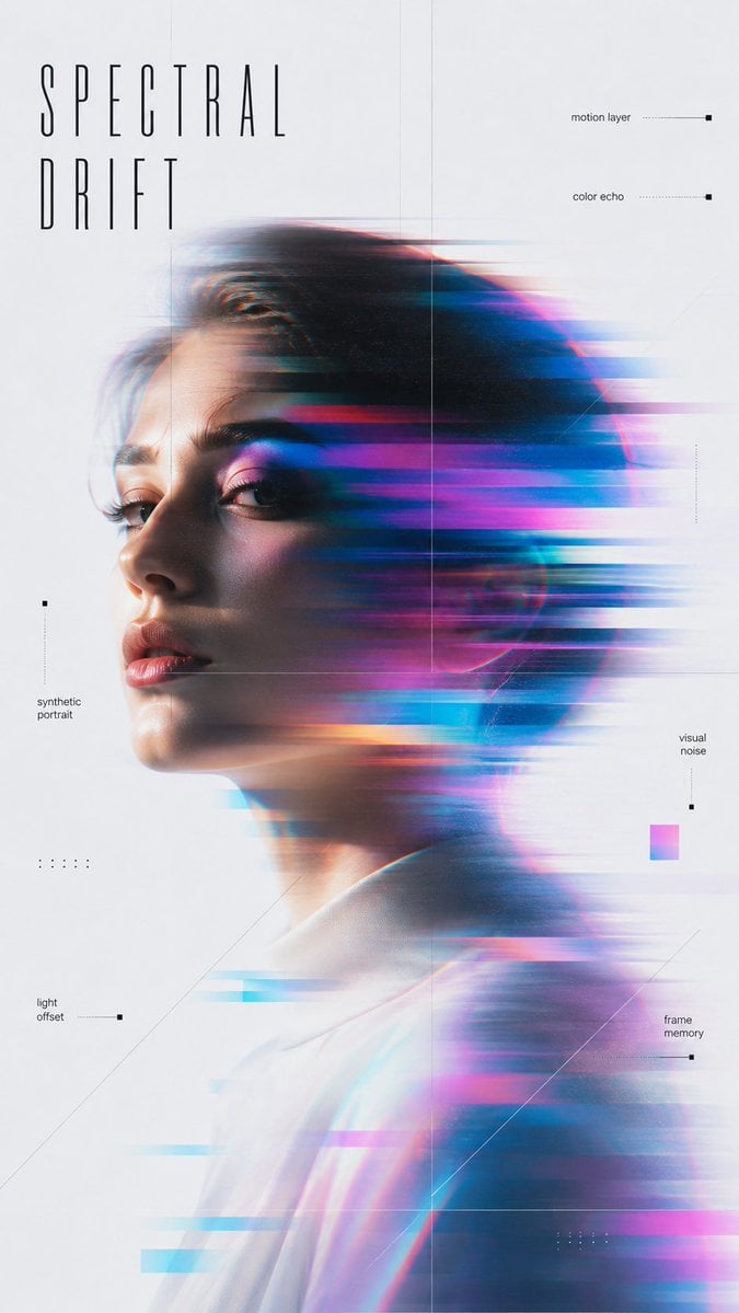 Create a 9:16 high-end experimental portrait poster with a clean editorial layou