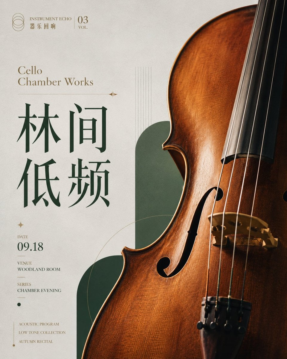 生成一张 4:5 竖版高清音乐会艺术海报，系列主题为[系列名称]，单张主题为[海报标题]。

画面风格为现代展演海报，高级音乐会视觉，具有艺术馆海报感、杂志排版