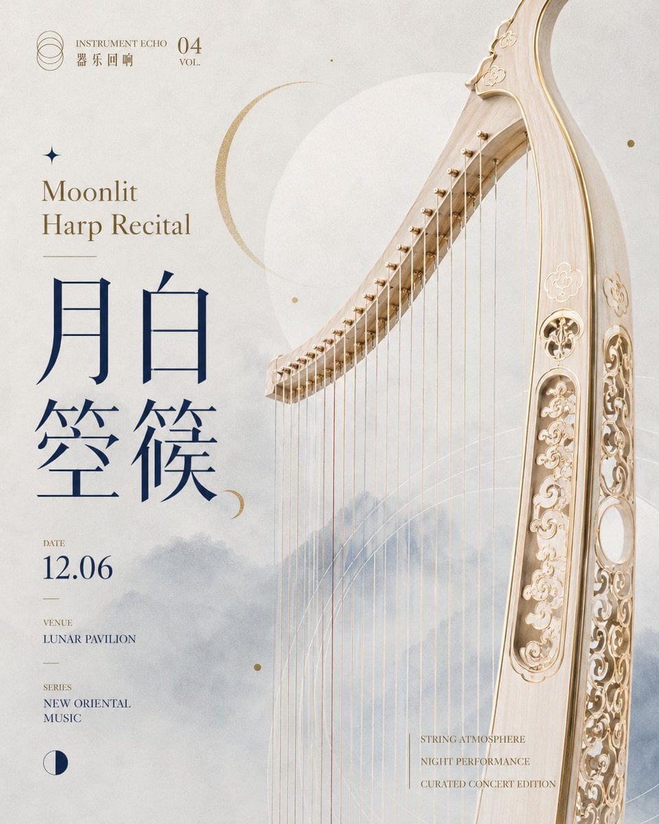 生成一张 4:5 竖版高清音乐会艺术海报，系列主题为[系列名称]，单张主题为[海报标题]。

画面风格为现代展演海报，高级音乐会视觉，具有艺术馆海报感、杂志排版
