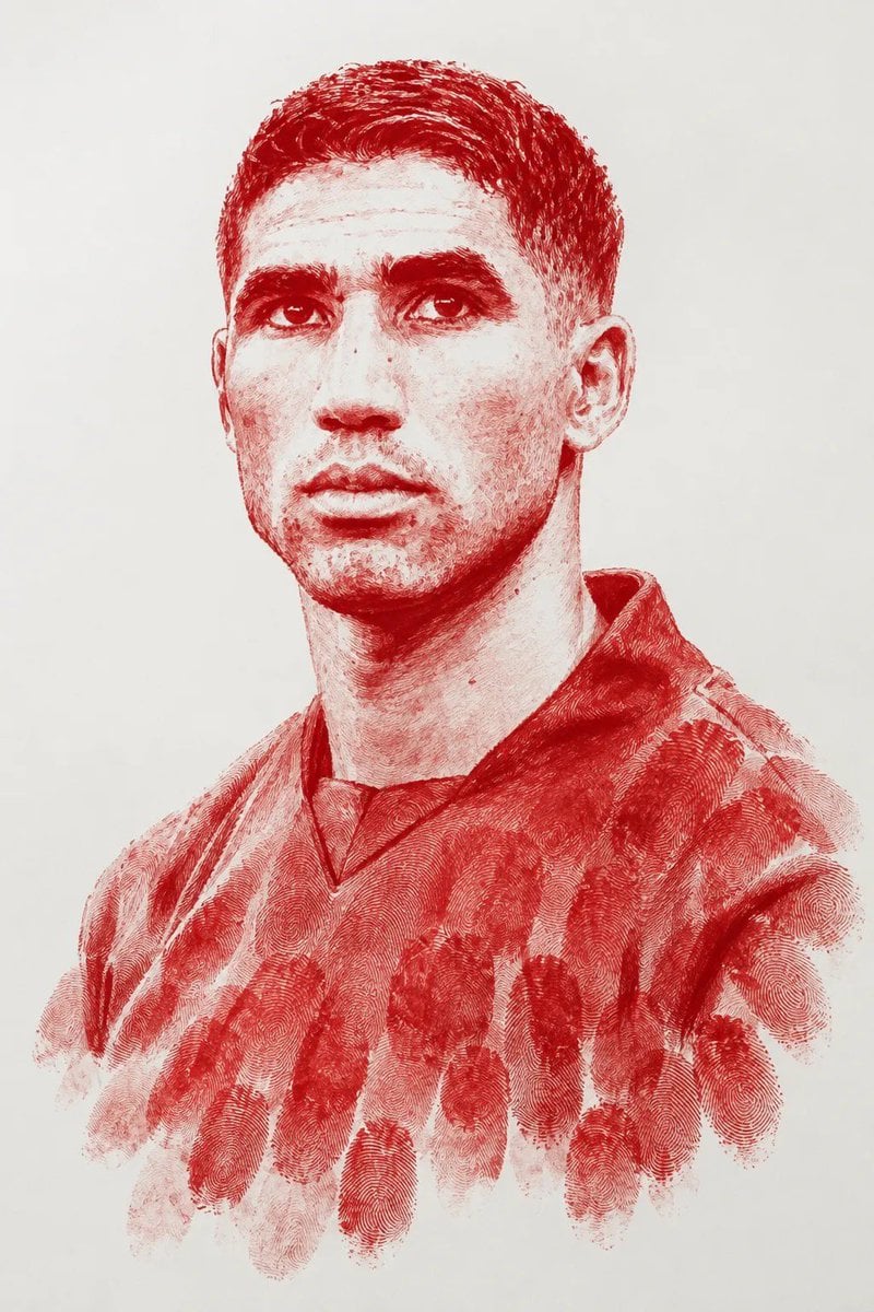 Create an ultra-detailed monochromatic red fingerprint portrait of the subject f