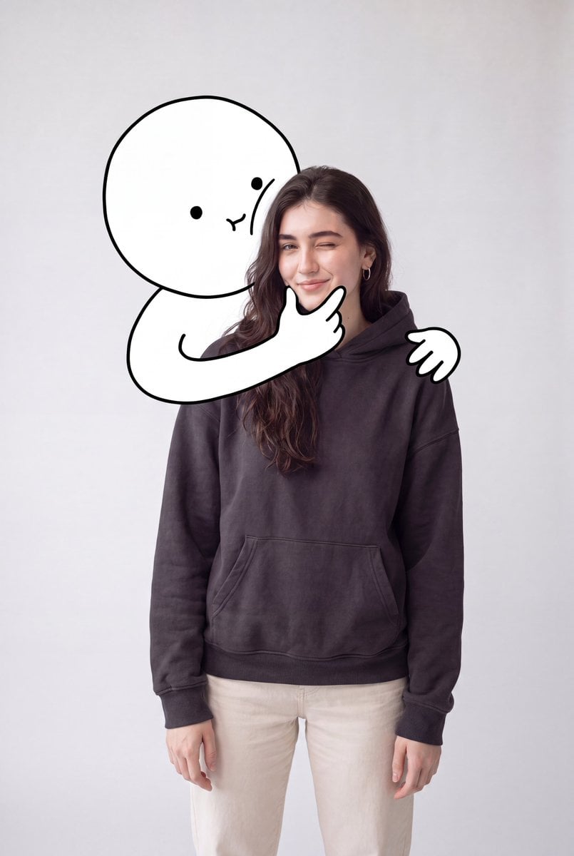 A cute minimalist portrait of a young woman sitting casually on the floor in a c
