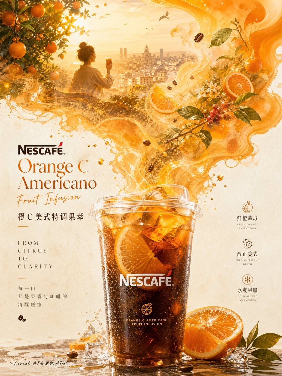 Create an ultra-premium narrative beverage poster for COSTA COFFEE Orange Grapef